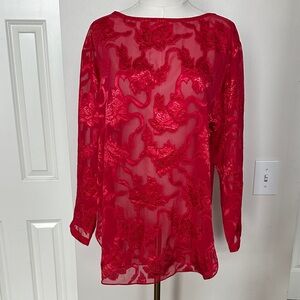 Nwt Victoria‎ Secret Womens Romantic Holiday Red Semi Sheer Floral Tunic Top S